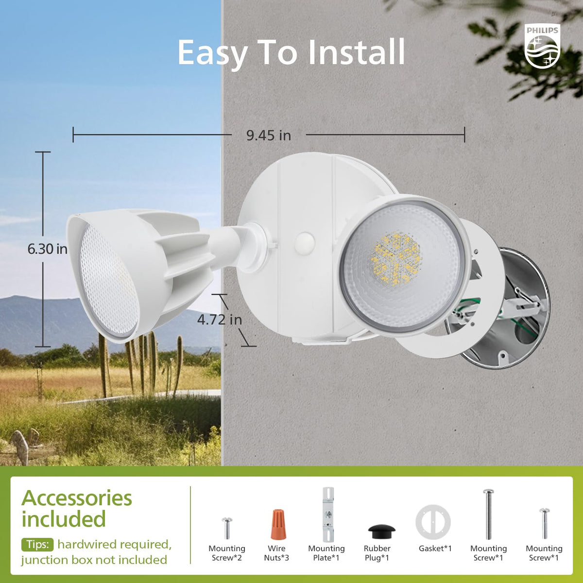 Philips 5000K daylight security light for bright nighttime visibility.