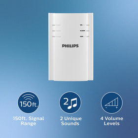 Philips doorbell button with battery and mounting hardware for easy installation.