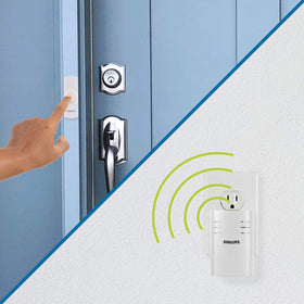White Philips doorbell kit blending with home décor for discreet notification.