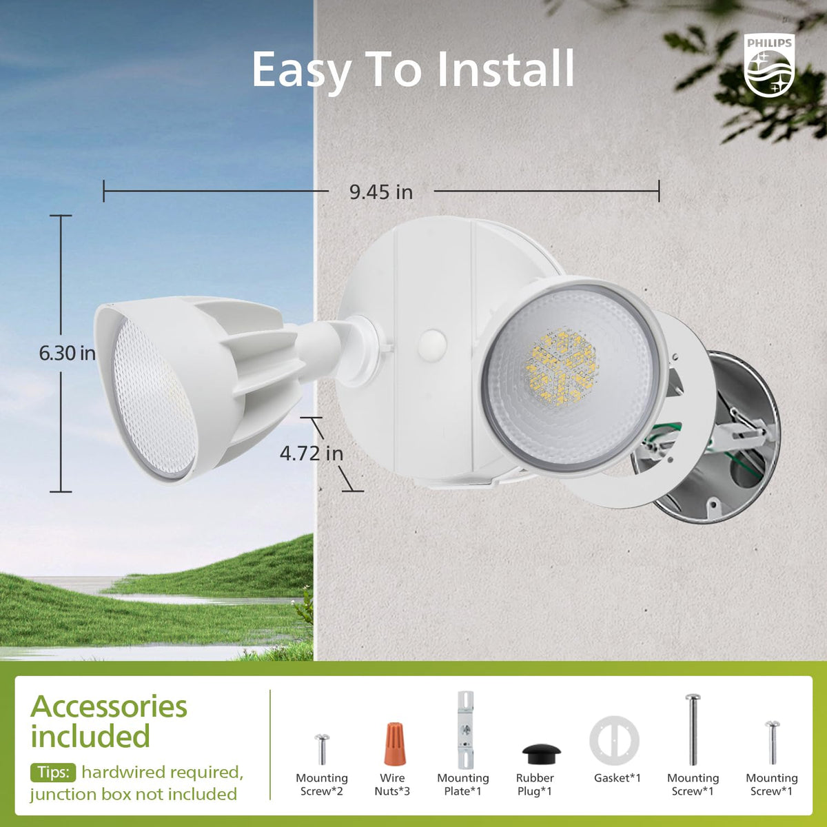 Aluminum body Philips flood light designed for outdoor weather resistance