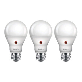 Philips dusk-to-dawn outdoor sensor bulb lighting a porch safely