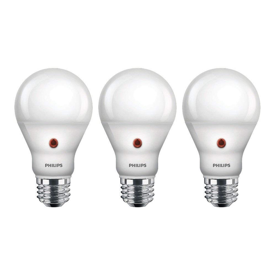 Philips dusk-to-dawn outdoor sensor bulb lighting a porch safely