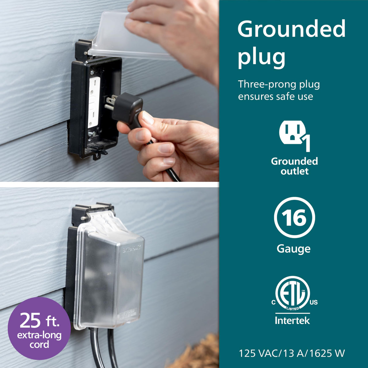 EZGrip rated 125V/13A/1625W for reliable power delivery to devices