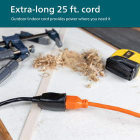 Grounded outlet on EZGrip extends from any receptacle with a secure connection