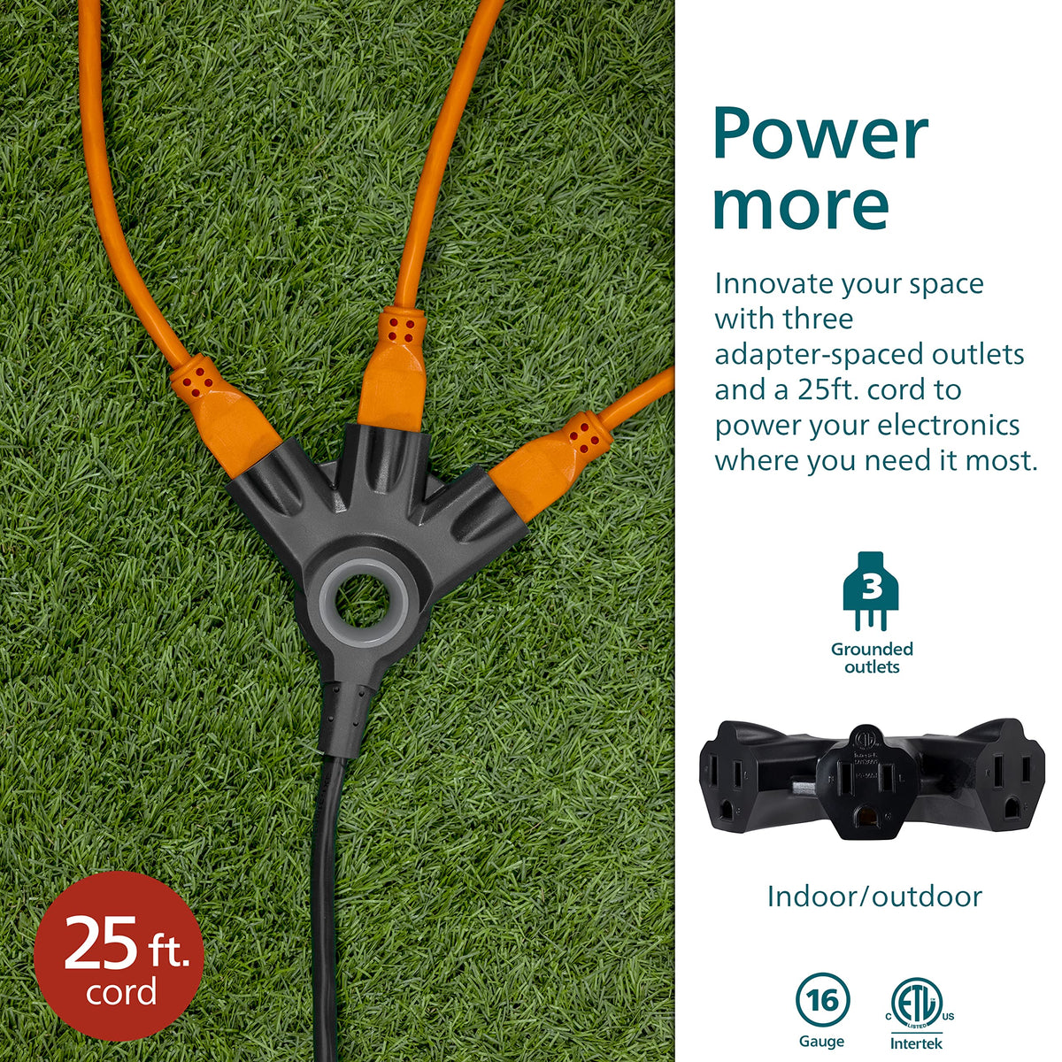 Heavy-duty 16 AWG cord with durable jacket for moisture and dust resistance