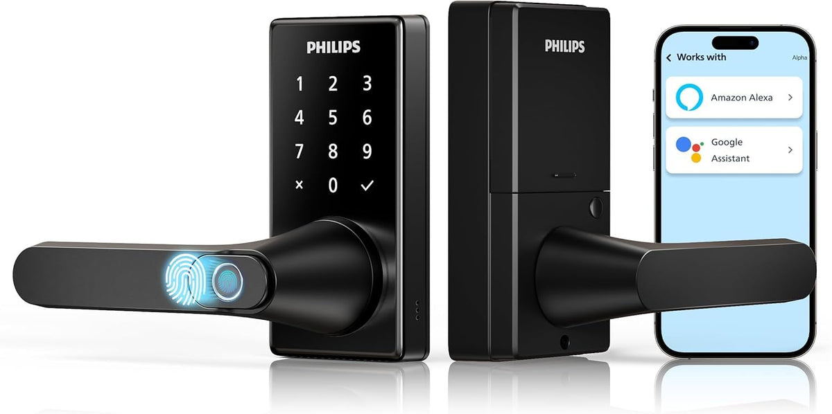 Philips fingerprint door-handle close-up showing fast unlock