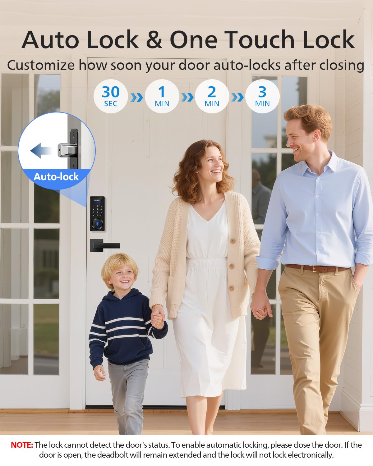 Philips auto-locking feature ensures doors lock behind you.
