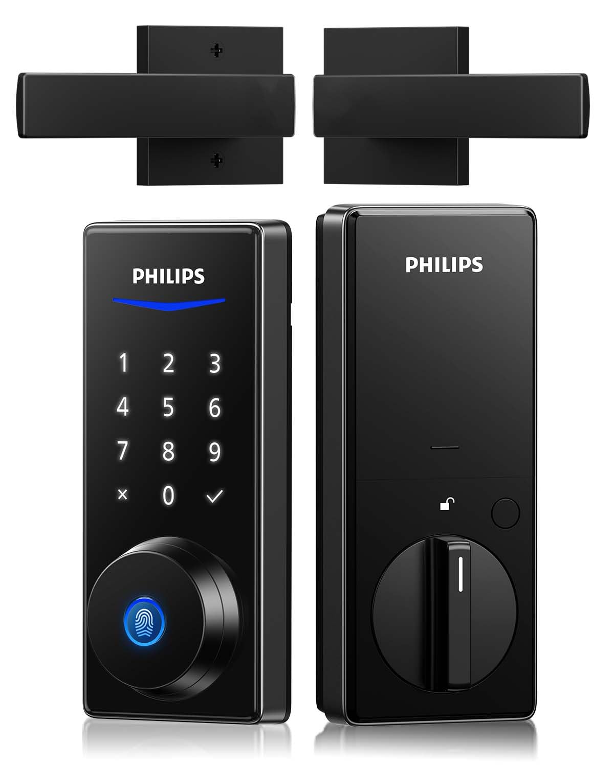 Philips front door lock set with fingerprint unlock for quick entry.