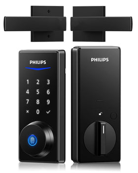 Philips front door lock set with fingerprint unlock for quick entry.