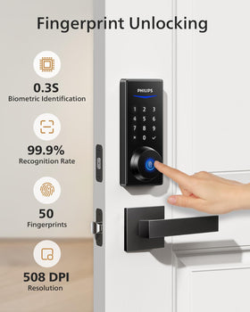 Philips lock with pin code entry offers secure keyless access.