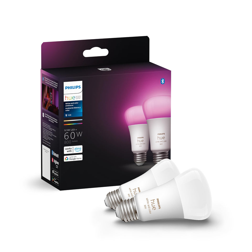 Philips Hue 60W A19 bulb in fixture showing versatile lighting options