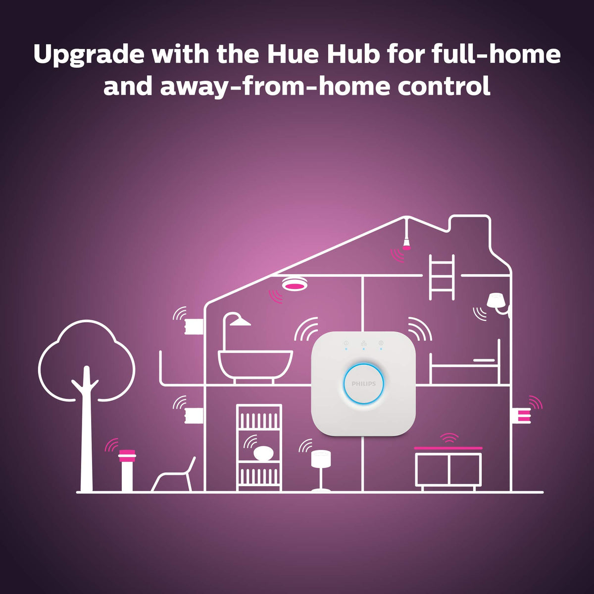 Philips Hue ambient lighting in living room creates cozy atmosphere.