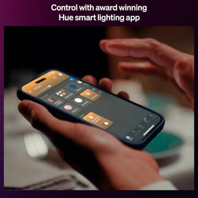 Hue app control enables quick adjustments and schedules.