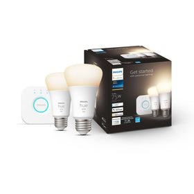 Philips Hue Bridge and two bulbs ready for effortless home lighting control.