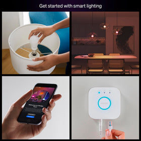 Philips Hue color ambiance bulbs displaying millions of colors for mood lighting.
