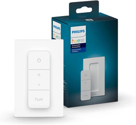 Philips Hue dimmer switch remote wall-mounted for instant lighting control.