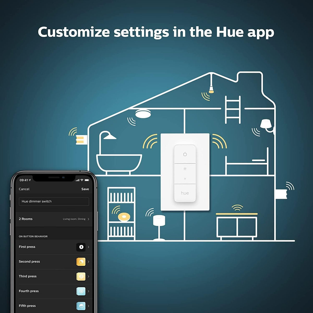 Philips Hue Dimmer V2 no hub required for quick pairing.