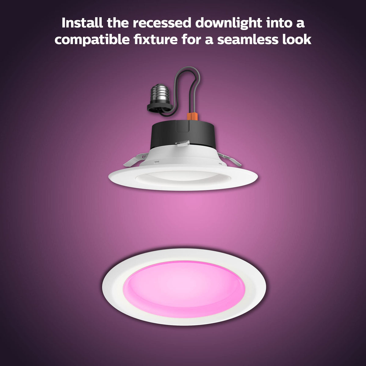 Close-up of 56-inch Hue recessed downlight fitting into ceiling