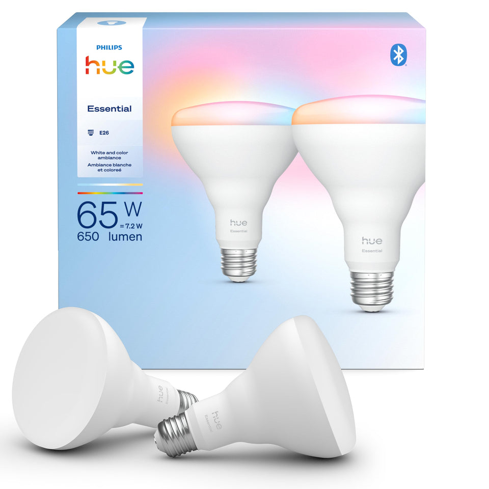 Philips Hue Essential BR30 bulb in lamp for customizable ambient lighting.