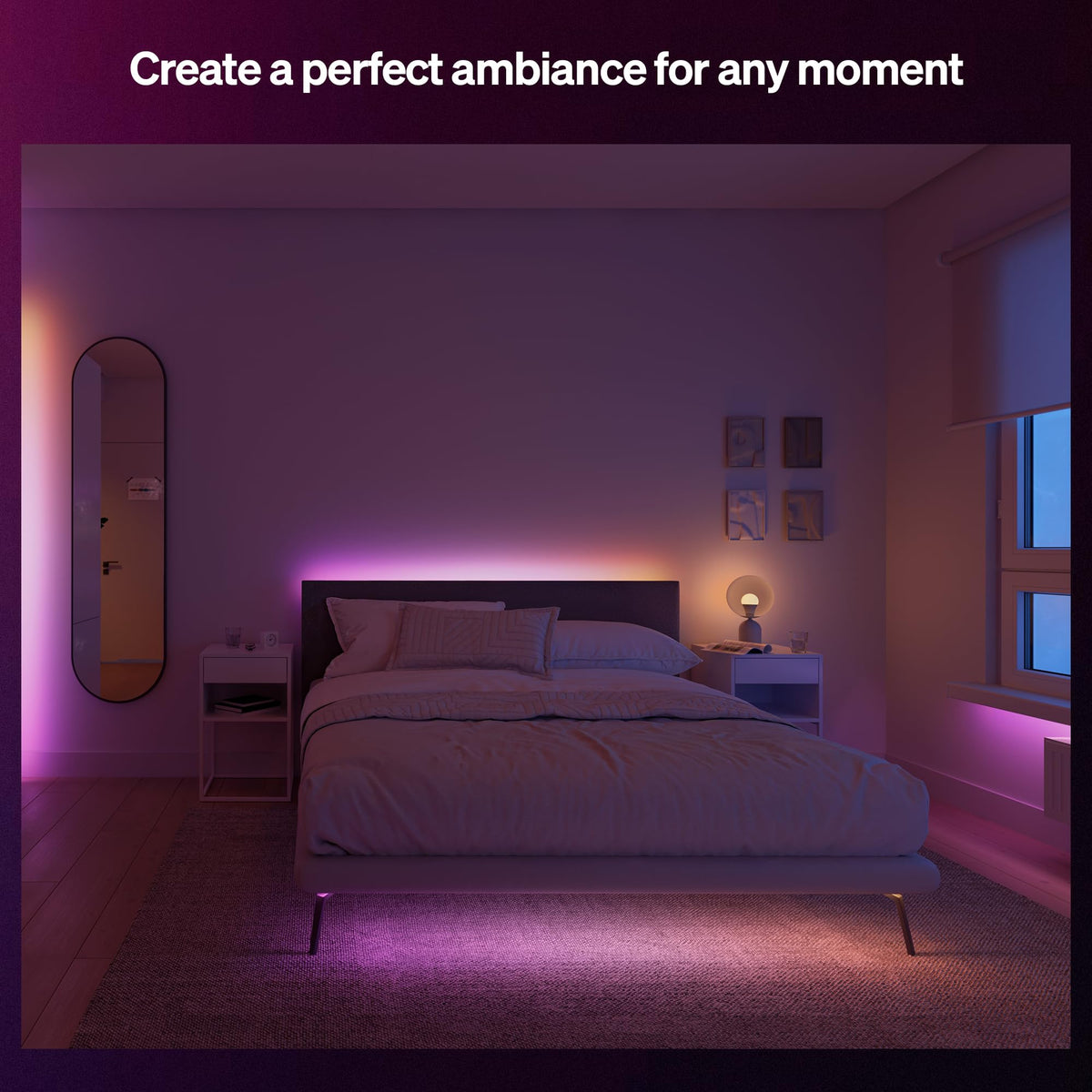 Under-shelf Hue Essential strip provides practical warmth and mood.