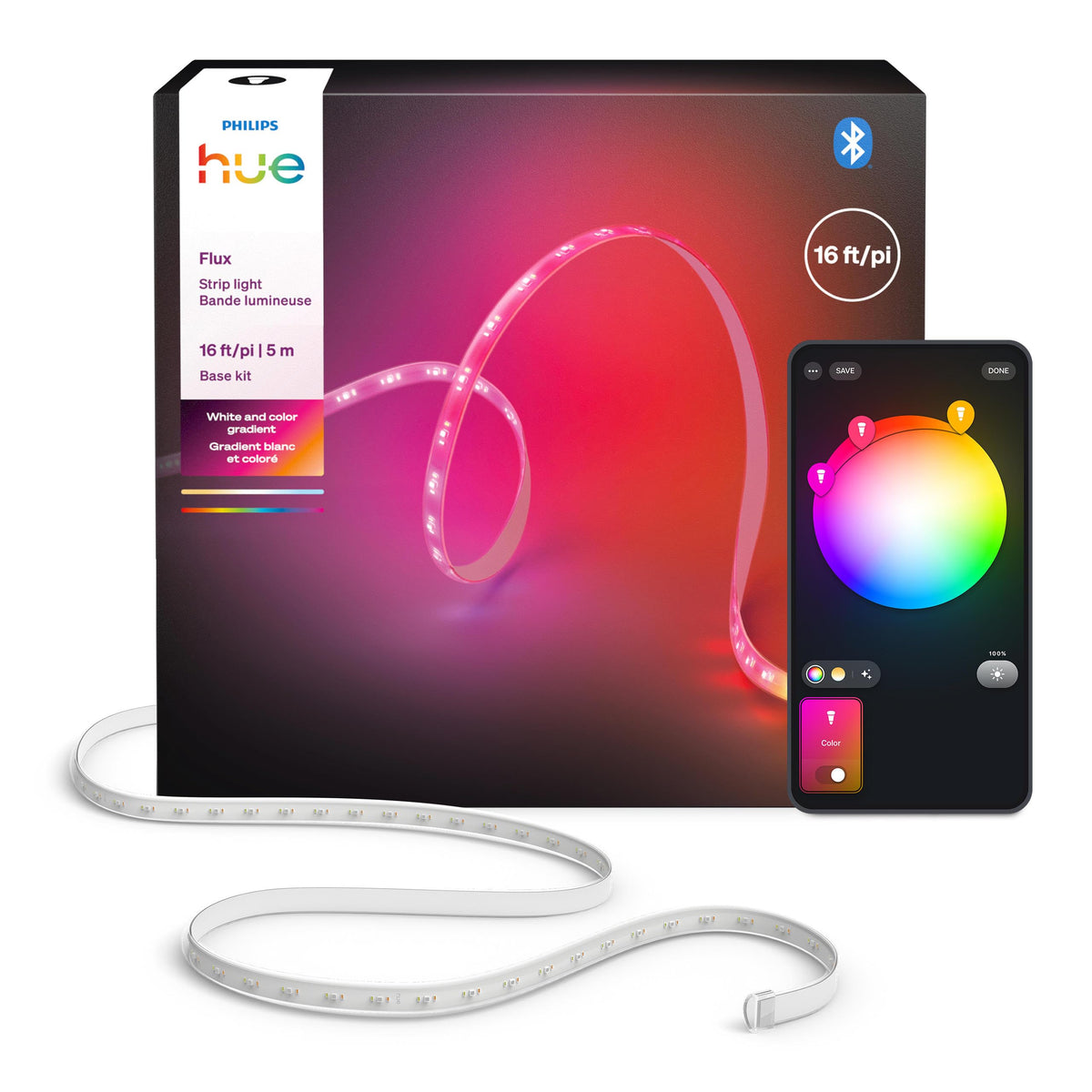 Philips Hue Flux ambient-white strip behind furniture for a warm glow