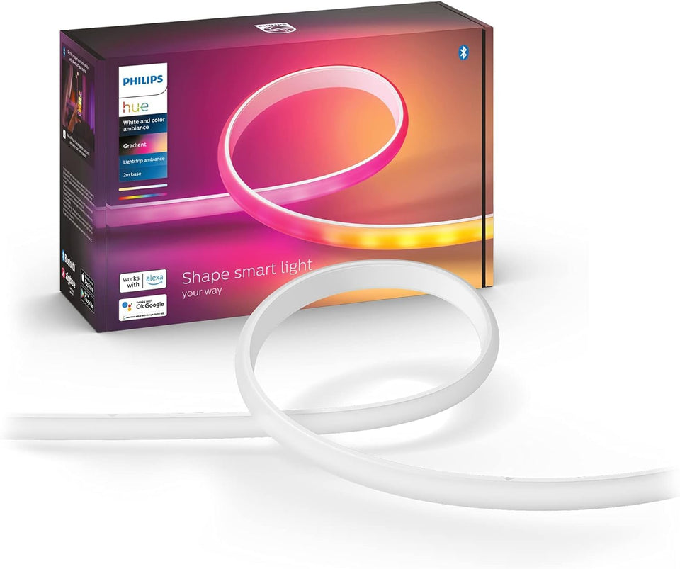 Philips Hue gradient ambiance strip base kit showing seamless multicolor lighting for mood lighting