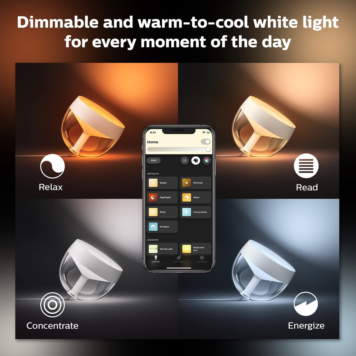 Philips Hue Iris silver finish blends with modern decor