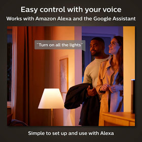 Philips Hue living room scene lit with warm dimming.