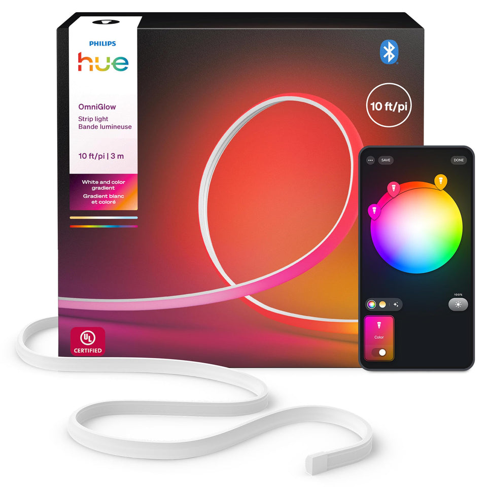 Philips Hue OmniGlow 9.8-foot strip demonstrates uniform color for seamless room ambiance