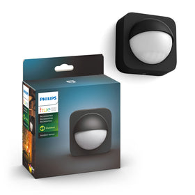 Philips Hue Outdoor Motion Sensor detects porch movement to illuminate the entry.