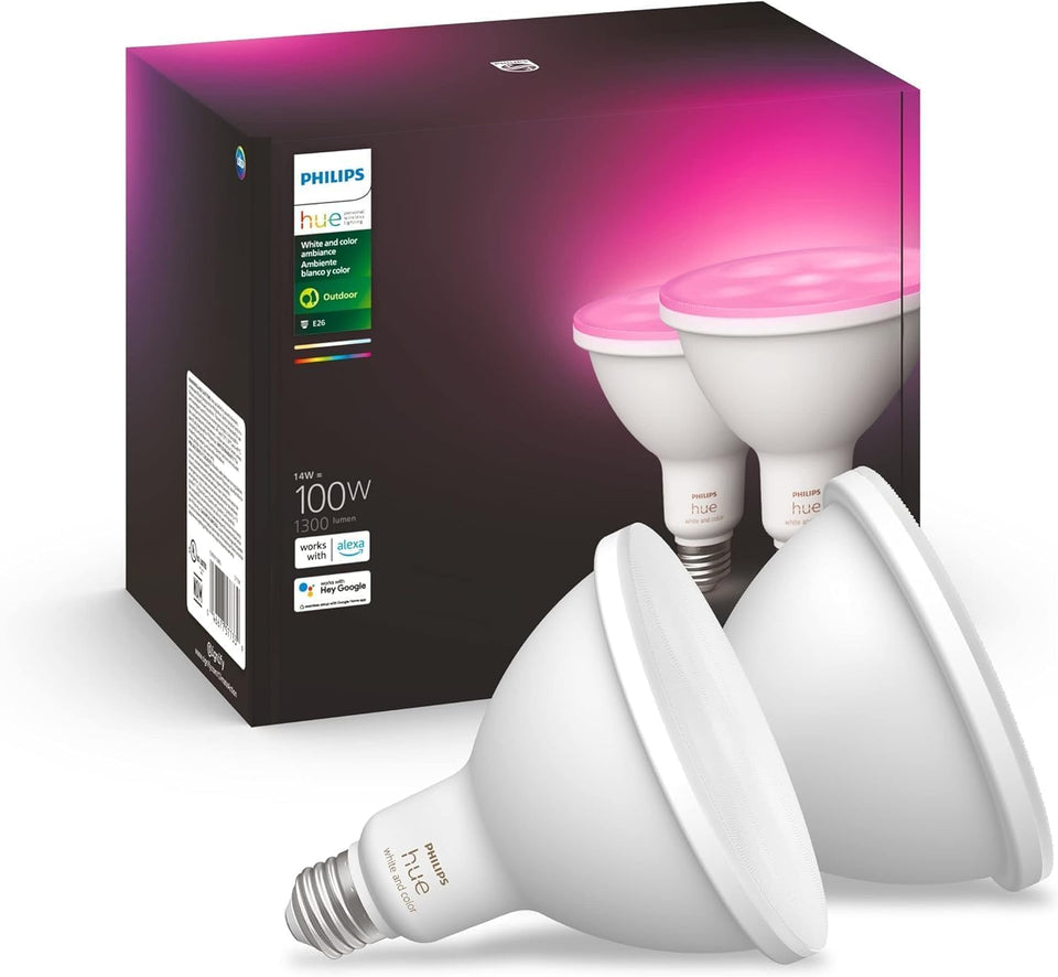 Philips Hue outdoor PAR38 path light with color options for walkways.