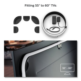 Philips Hue Play Gradient strip around TV corners enhances wraparound color effects.