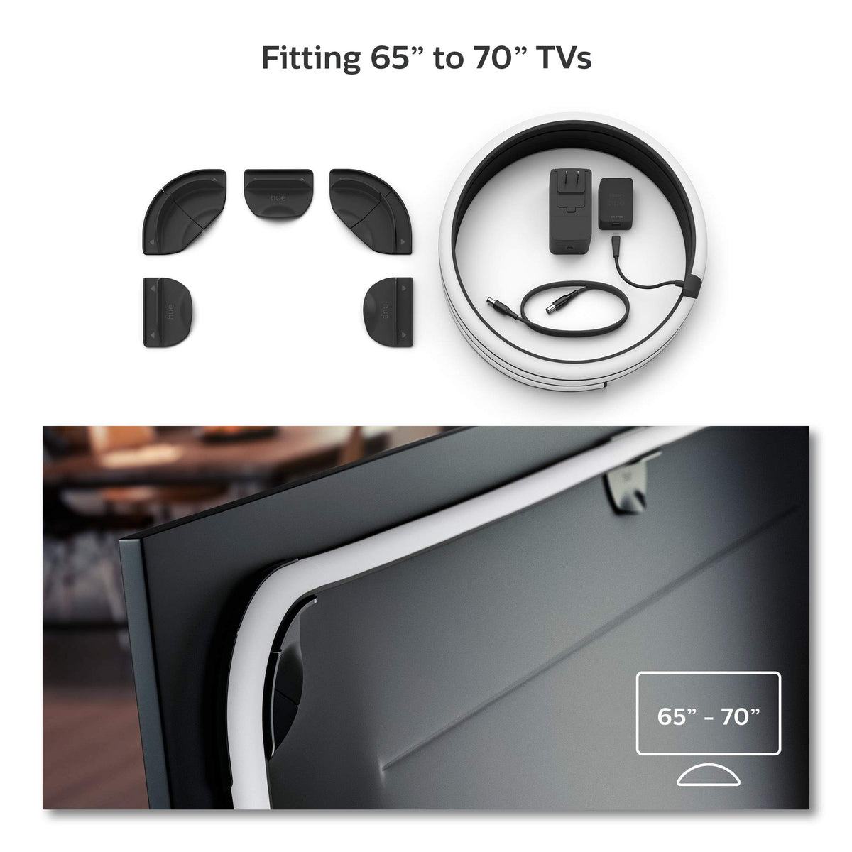 Philips Hue Play Gradient 65-inch TV light strip with mounting brackets for easy installation.