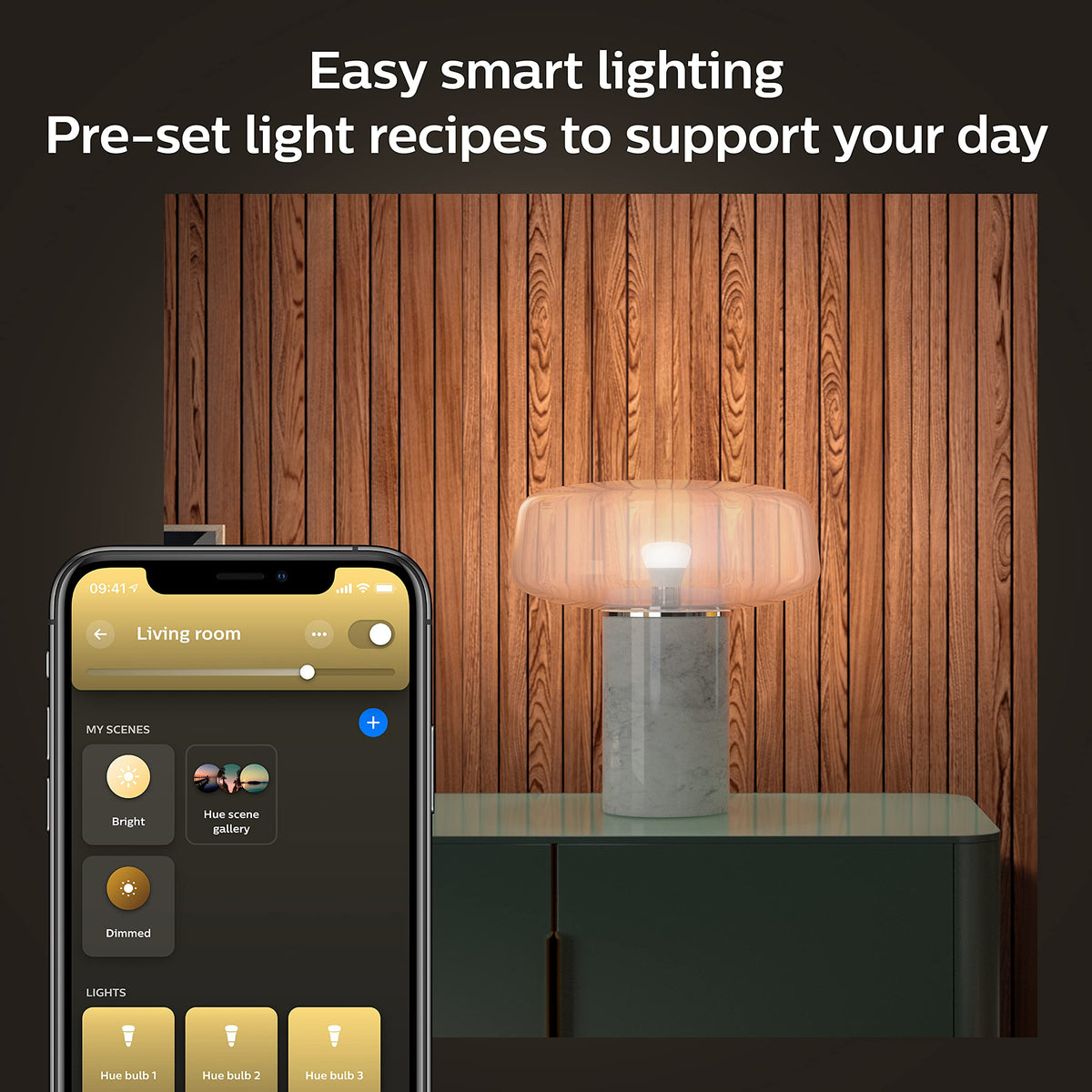 Philips Hue setup with schedules for wake and sleep routines.