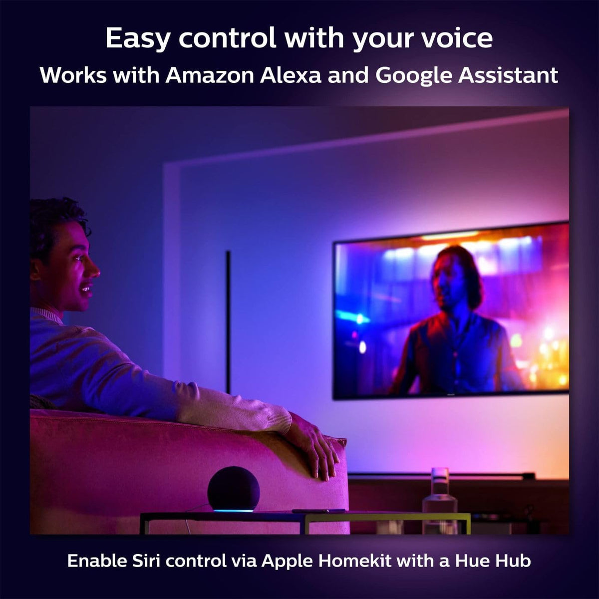 Philips Hue Signe gradient lamp soft white to color gradient illuminating a space
