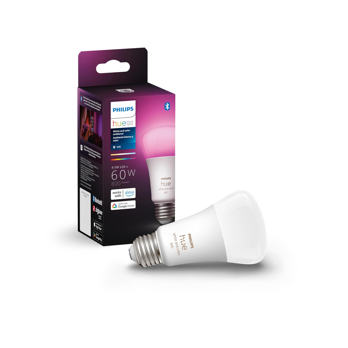 Philips Hue Smart 60W A19 bulb color range for vibrant living room moods