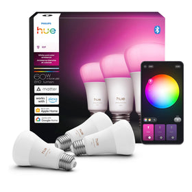 Philips Hue A19 bulb demonstrating color ambiance for vibrant living room lighting