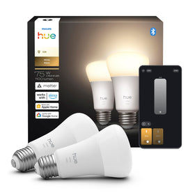 Philips Hue A19 smart bulb emits warm 2700K light for cozy evenings.