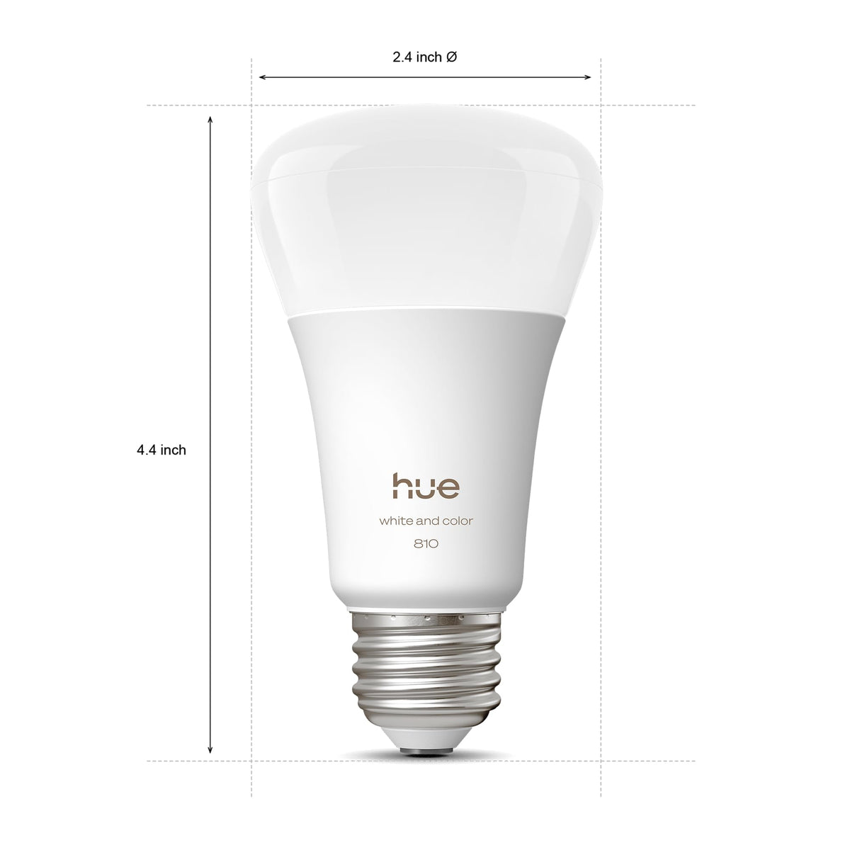 Close-up of Philips Hue A19 bulb highlighting smooth glass and dimmable design.