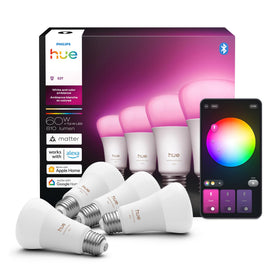 Philips Hue smart LED A19 bulb close-up with versatile ambient lighting options.