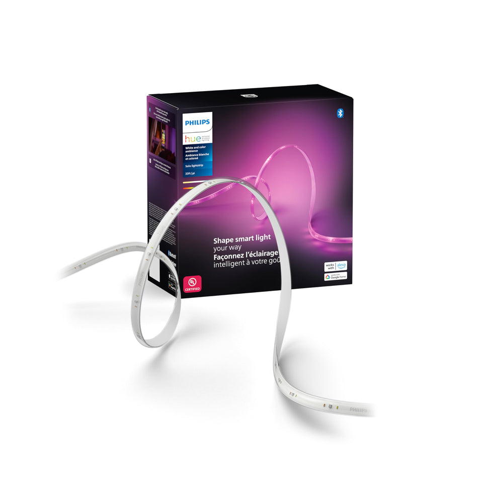Philips Hue Solo lightstrip 33ft in the box for instant setup and mood lighting.