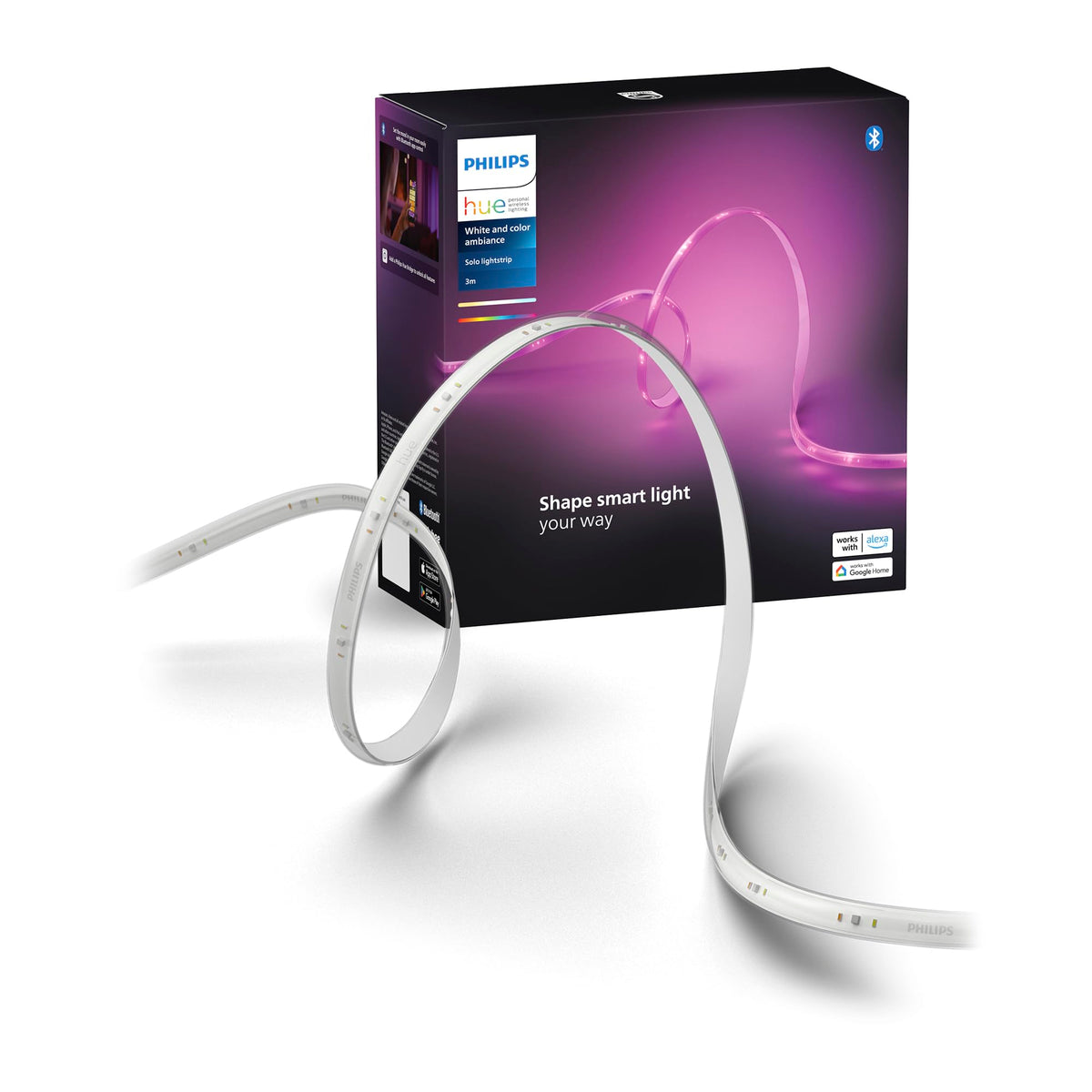 Philips Hue Solo lightstrip in a living room for vibrant ambient lighting across surfaces.