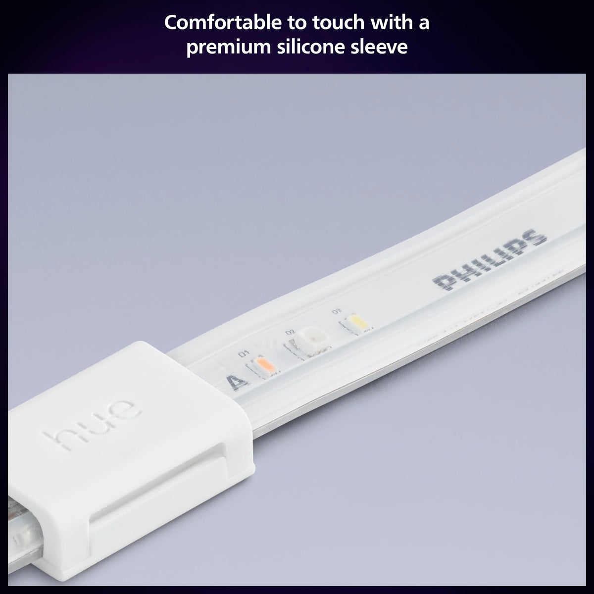 Philips Hue Solo lightstrip diffusion via silicone sleeve for smooth glow.