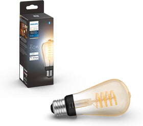 Philips Hue ST19 bulb in a lamp offering warm-to-cool ambient lighting