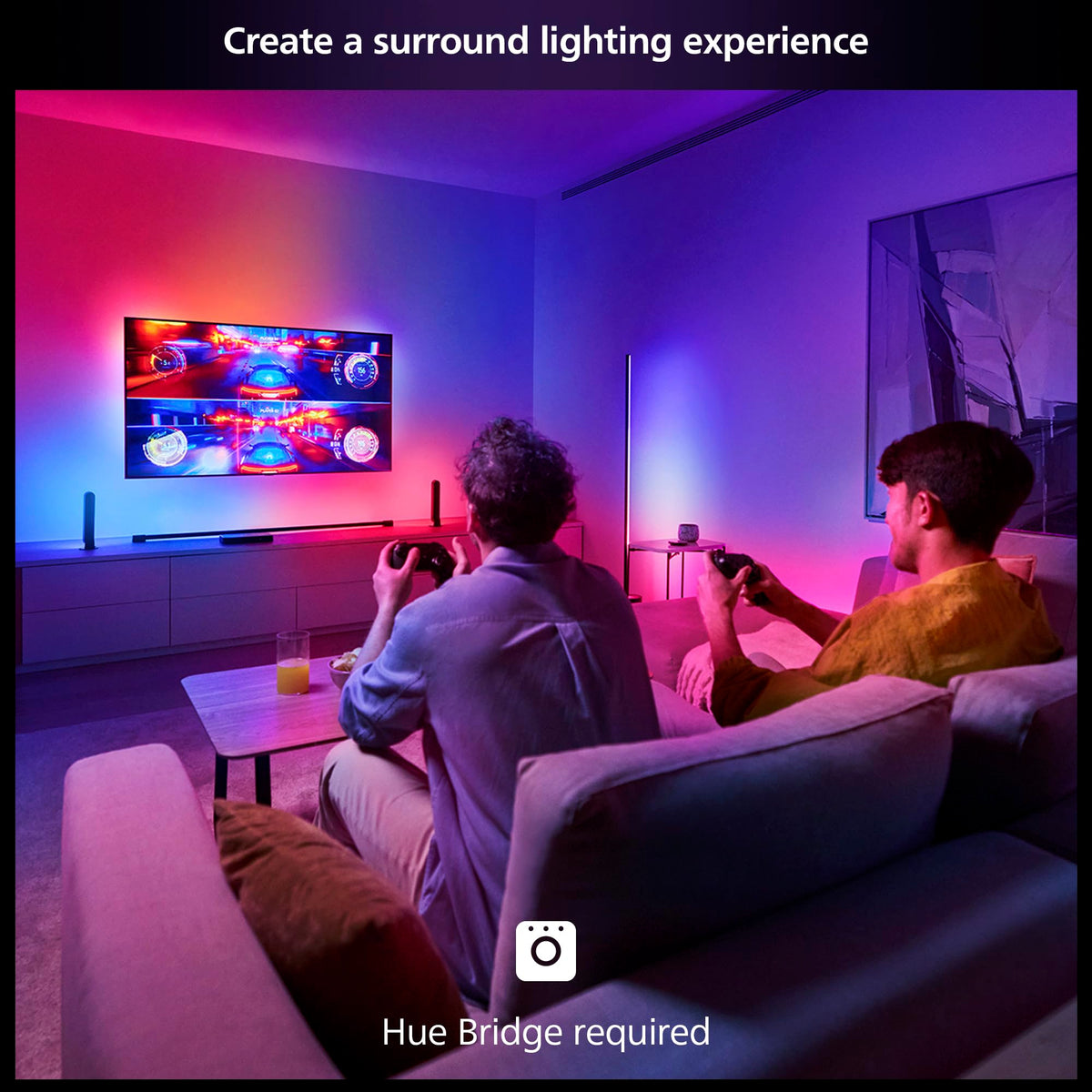 Philips Hue Sync Box with 4K 120Hz content for vivid ambience.