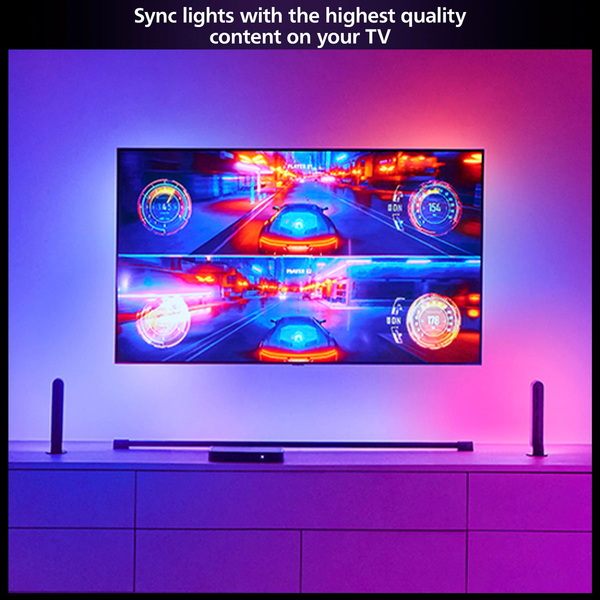 Philips Hue Sync Box connected to gaming consoles for synchronized lighting.