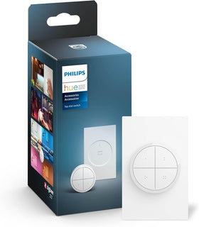 Philips Hue wall tap dial switch mounted on wall for quick lighting control