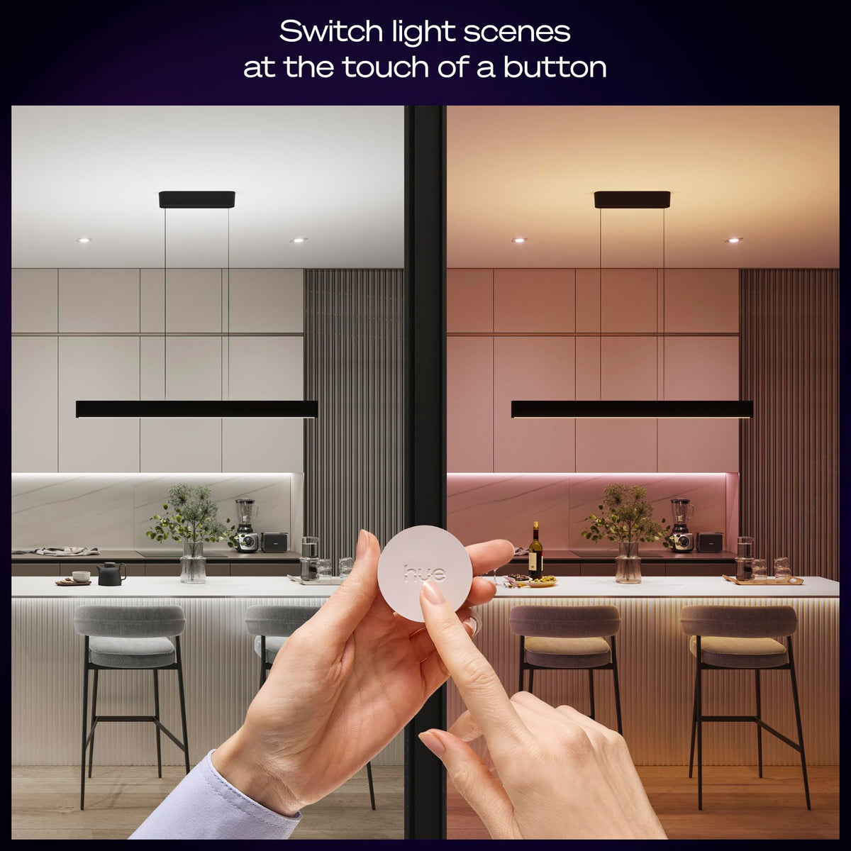 Close-up of Hue switch button dimming and brightening with a press.