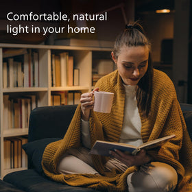 Dimmable frosted bulbs provide smooth ambience control.