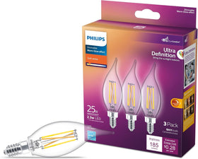 Philips LED 25W BA11 E12 three-pack for energy-efficient lighting.